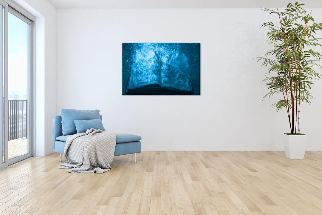 deyoli Brennendes Buch Format 80x60 Effekt: Monocrome Blau als Leinwandbild, Motiv fertig gerahmt au