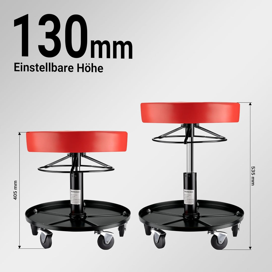 Wiltec Rollhocker höhenverstellbar 40,5-53,5 cm, gepolsterter Hocker mit Rollen bis 150 kg, Werkstat