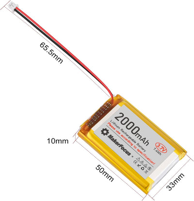 4 Stück 3,7V 2000mAh Lithium Batterie 1S 1C LiPo Akku mit Schutzplatine, Isolierband und Micro JST 1