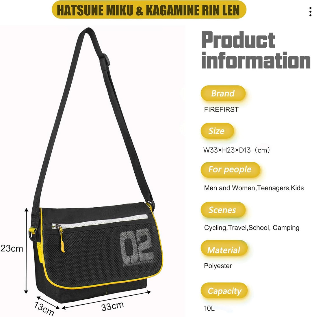 FIREFIRST x Hatsune Miku &amp; Kagamine Rin/Len Schule Schultertaschen .Gelb W36×H30×D12.5（cm）, .Gelb W3