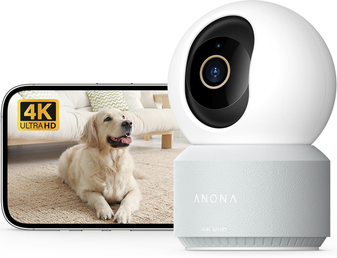 Anona Pano 4K Innenkamera mit 512 GB SD-Karte. Baby-/Haustierüberwachung per App, 360° Schwenk/Neige