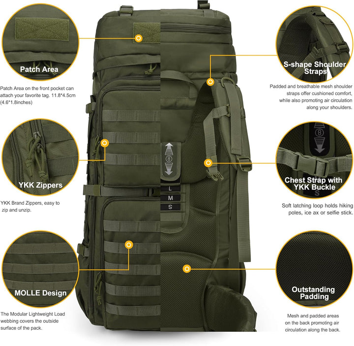 Mardingtop 75L Rucksack Taktischer Rucksack Wanderrucksack Trekkingrucksack YKK Zipper mit der gross