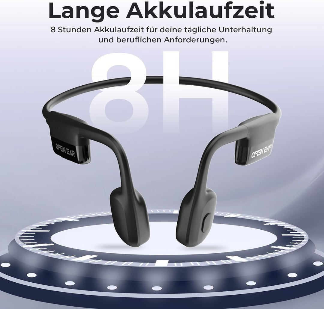 Knochenschall Kopfhörer, Open Ear Kopfhörer Bluetooth 5.3 mit Dual-Mikrofon, 8Stunden Akkulaufzeit,
