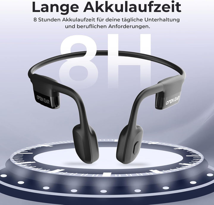 Knochenschall Kopfhörer, Open Ear Kopfhörer Bluetooth 5.3 mit Dual-Mikrofon, 8Stunden Akkulaufzeit,