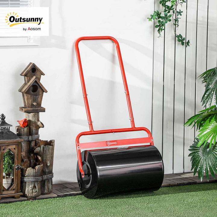 Outsunny Rasenwalze Gartenwalze befüllbar mit Wasser oder Sand, 50cm Breite Handwalze mit U-Griff, 3