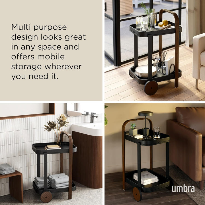 Umbra Bellwood Barwagen, Servierwagen und Beistelltisch mit 2 Etagen und herausnehmbaren Metall Tabl