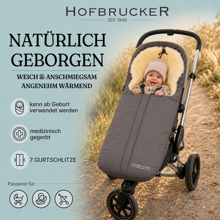 Hofbrucker Lammfell-Fusssack Eskimo für Babyschale, Kinderwagen, Buggy/Universeller Winterfusssack/F