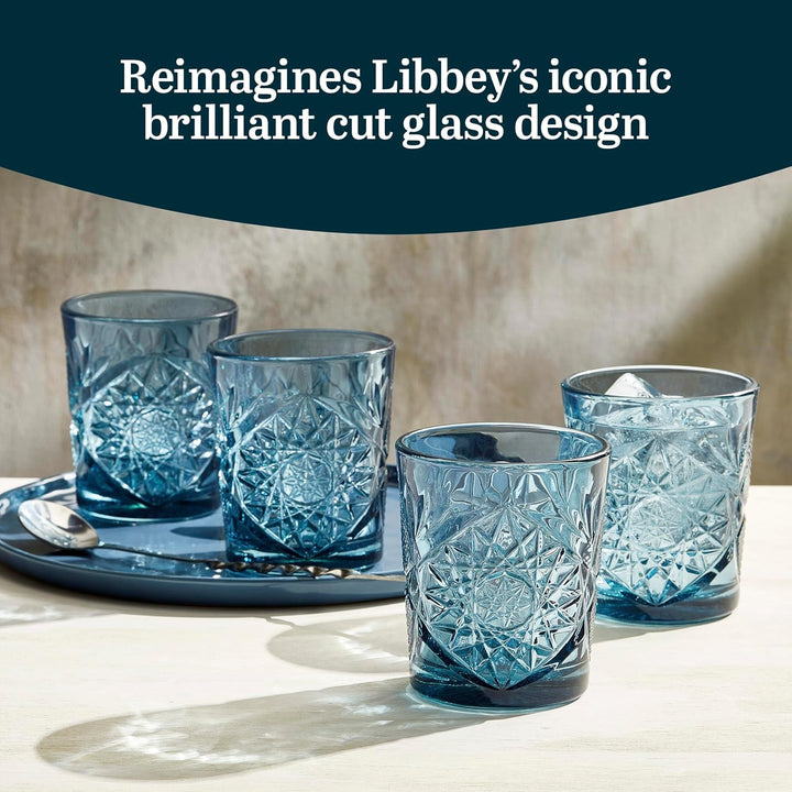 Libbey Hobstar Double Old Fashioned Gläser, 340 ml, Blau, 4 Stück, Blau