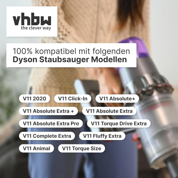 vhbw Akku kompatibel mit Dyson V11 Complete Extra, Click-In, Fluffy Extra Staubsauger (3600mAh, 25,2