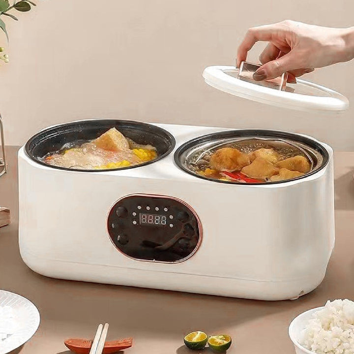 Multifunktionaler Kochtopf, Electric Double Rice Cooker Lunch Maker mit 2 Innentöpfen, Touchpanel, W