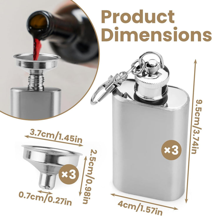 3 Stück 56.7 g/50ML Edelstahl Mini Flask Schlüsselanhänger, auslaufsichere dünne Tasche Whiskey Flas