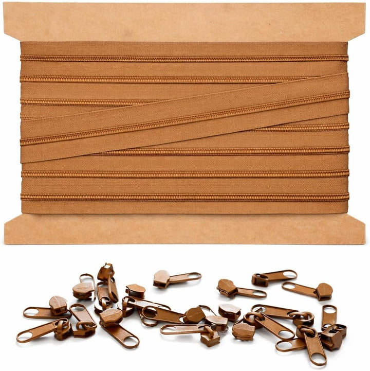 10m Endlosreissverschluss 5mm mit 20 zipper reissverschluss endlos Hellbraun 10m + 20 Zipper Hellbra
