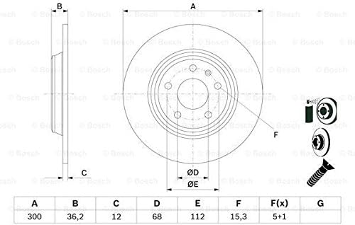 2x Bremsscheibe Voll Ø 300 mm Hinten (0 986 479 382) u.a. für Hinten von Bosch (Set0 986 479 382) Br