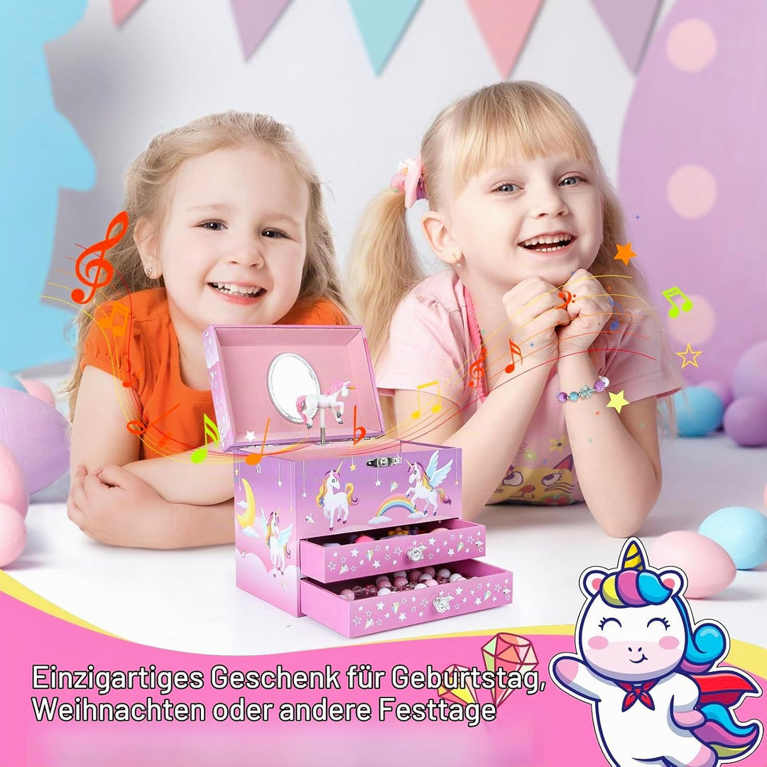 Einhorn Schmuckkästchen für Mädchen, Musikalische Schmuckschatulle (Pink Pony) Regenbogen Pony, Rege