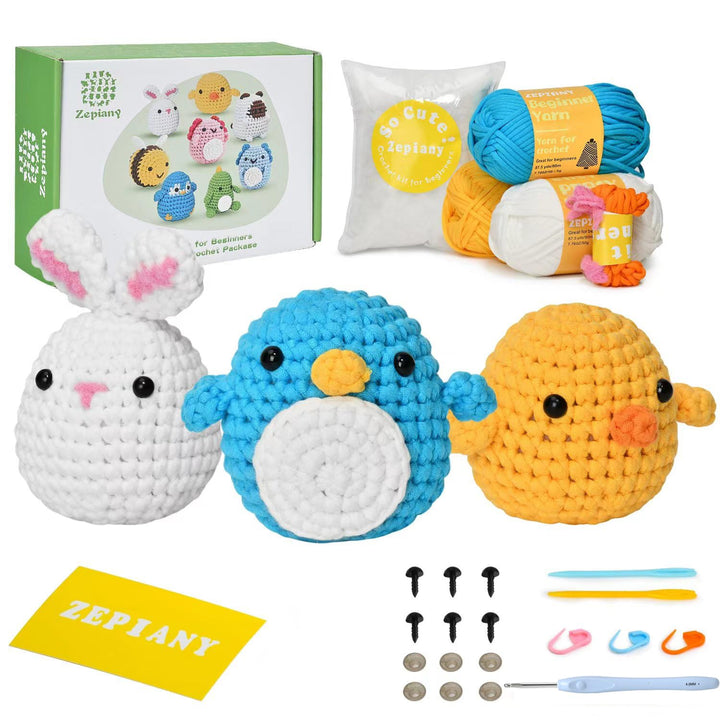Häkel-Starterset für Anfänger, Häkelset für Tiere, Anfängerset zum Häkeln - Geschenk für Geburtstage