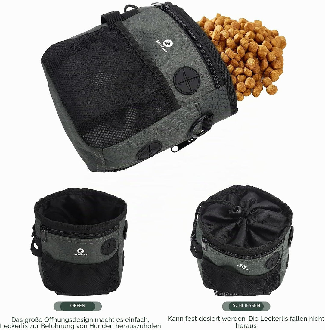 SkyeFang Futterbeutel Hund,2 in 1 Leckerlibeutel für Hunde,mit Wasserflasche Tasche,Abnehmbare Futte
