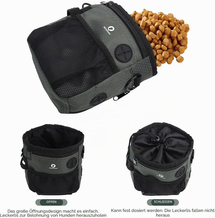 SkyeFang Futterbeutel Hund,2 in 1 Leckerlibeutel für Hunde,mit Wasserflasche Tasche,Abnehmbare Futte
