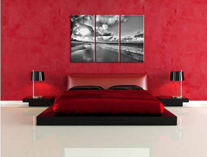 Pixxprint Strand Meer Sonnenuntergang als Leinwandbild/Grösse: 3 Teilig (120x80) cm/Wandbild/Kunstdr