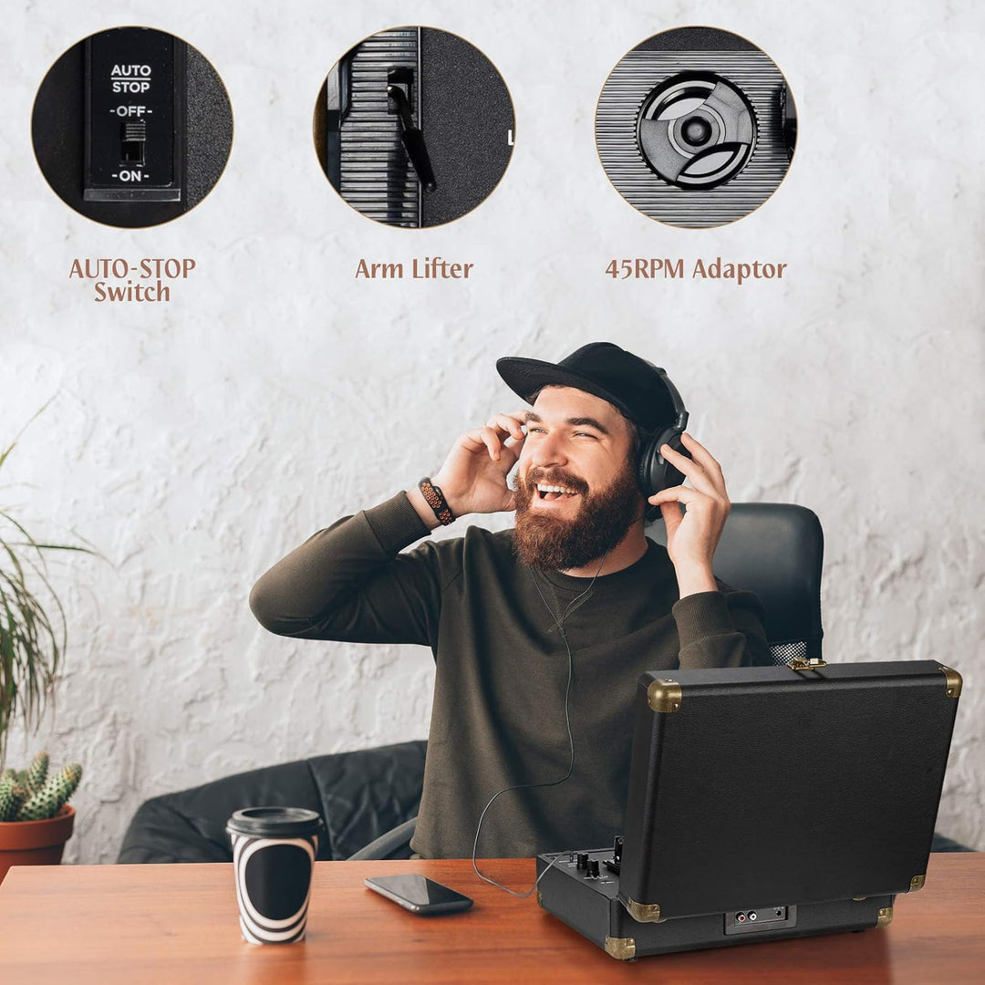 Vinyl Plattenspieler 3-Gang 33/45/78 U/min im Koffer-Stil Bluetooth Tragbaren Schallplattenspieler m