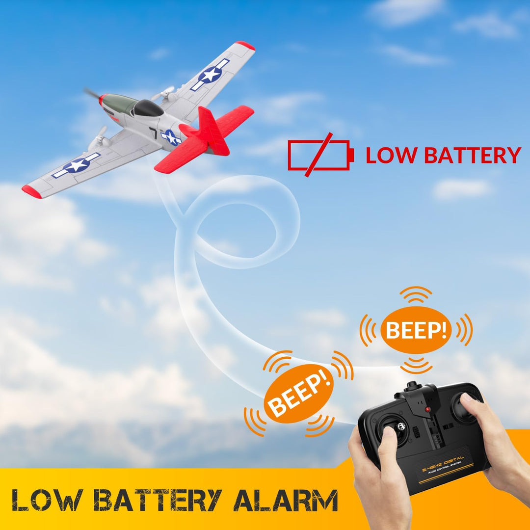 volantexrc RC Flugzeug P51D Mustang, 2CH 2,4GHz ferngesteuertes Flugzeug mit 2 Batterien und 6-Achse