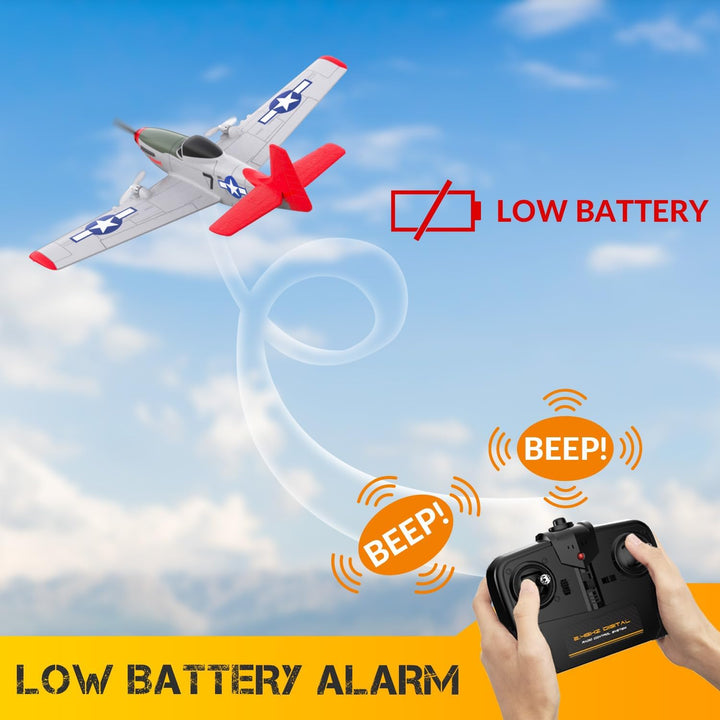 volantexrc RC Flugzeug P51D Mustang, 2CH 2,4GHz ferngesteuertes Flugzeug mit 2 Batterien und 6-Achse