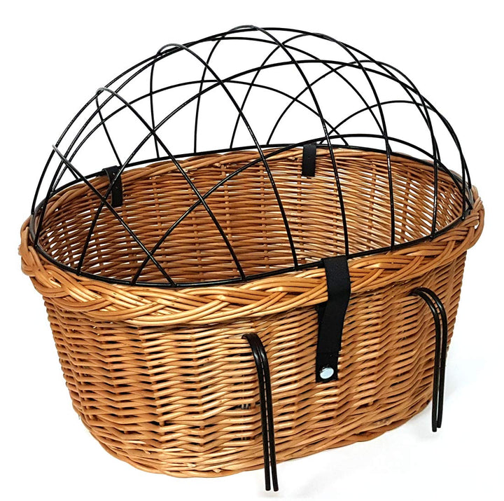 XXL Fahrradkorb Hundekorb für Lenker Weide oval mit Gitter 56 x 44 cm (N-S) + Kissen