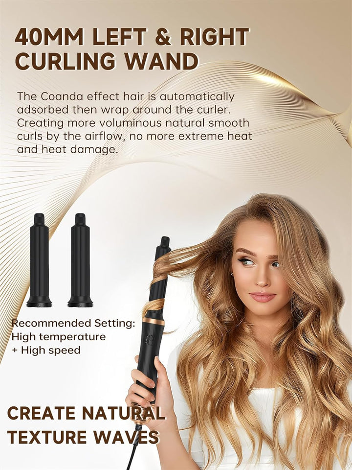 Hair Styler 6 in 1, Airstyler Haarstyler Set mit Rundbürstenföhn, Warmluftbürste, Airflow Lockenstab