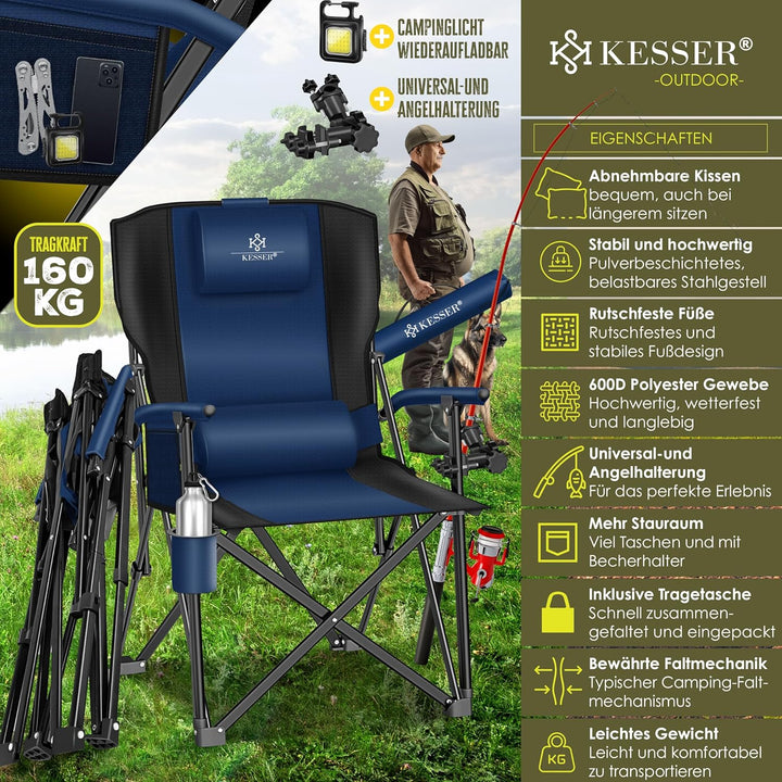 KESSER® Campingstuhl faltbar bis 160 kg | Angelstuhl Faltstuhl Klappstuhl Gepolstert mit Armlehnen |