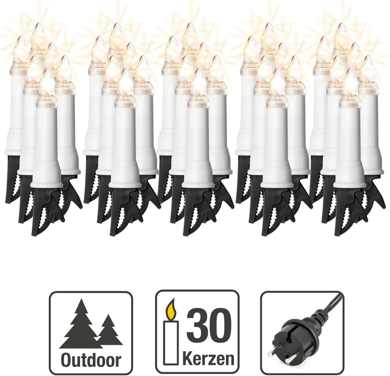 hellum Lichterkette Kerzen Weihnachtsbaum, Kerzen Lichterkette aussen mit Clip, 30 Lichter, beleucht