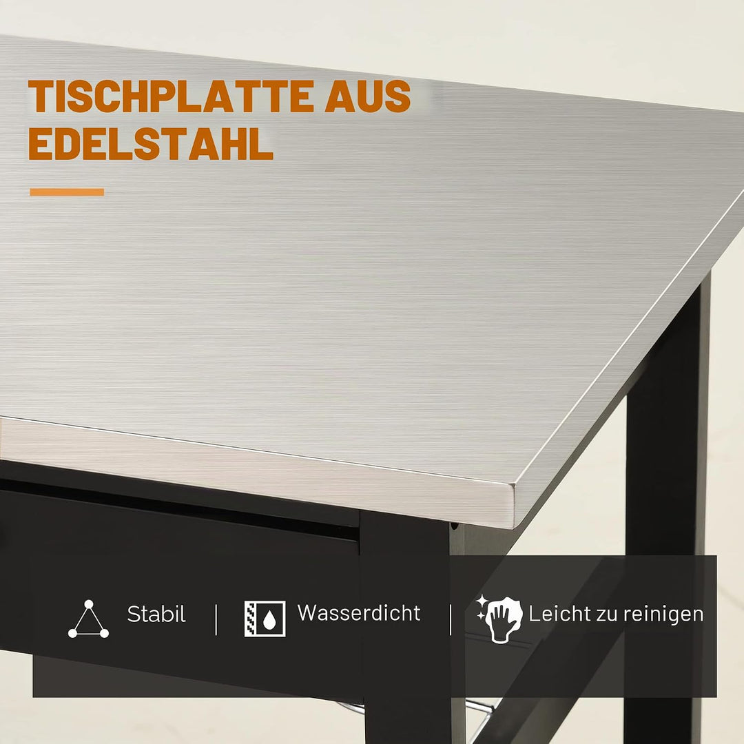 HOMCOM Servierwagen Küchenwagen Rolltisch mit Flaschenregal 60L x 40l x 85H cm Edelstahlplatte. Schw