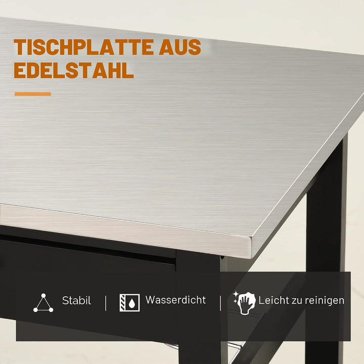 HOMCOM Servierwagen Küchenwagen Rolltisch mit Flaschenregal 60L x 40l x 85H cm Edelstahlplatte. Schw