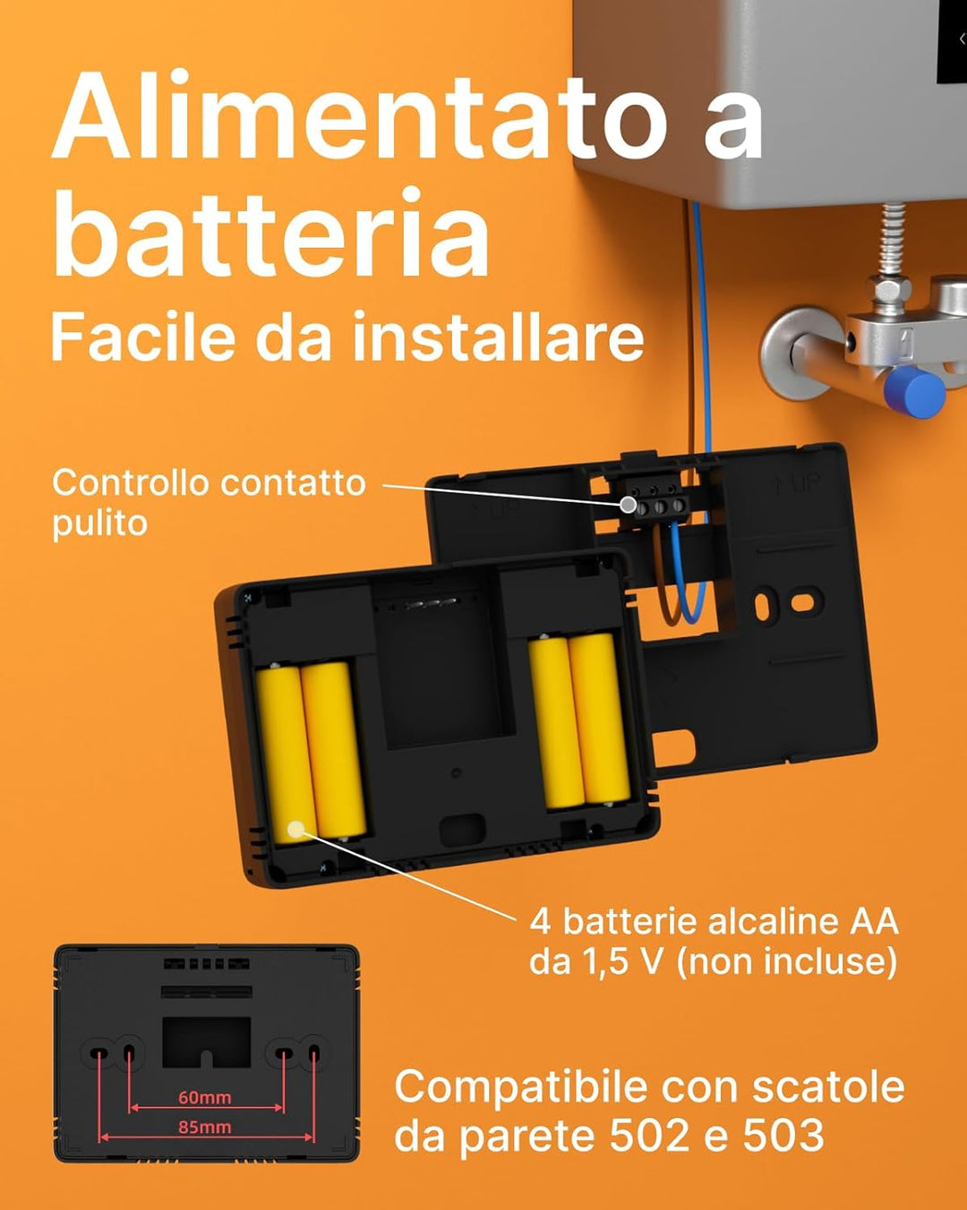 WiFi 6 Thermostat Batterie für Gasboiler Dual Band 2.4/5 GHz, programmierbar, Trockenkontakt, Box 50