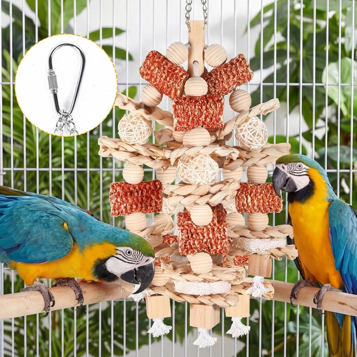 16,5 Zoll Papageienspielzeug Kauen Spielzeug, Vogelspielzeug mit Maiskolben und Karambole Holz Hänge