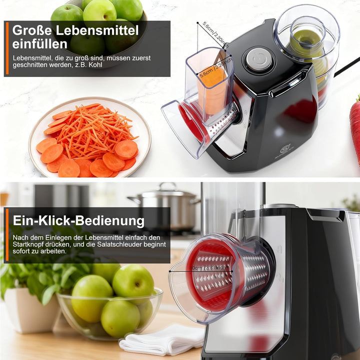 Gemüseschneider Elektrisch 5-in-1 Gemüsehobel mit 5 Austauschbaren Trommelklingen Elektrische Reibe