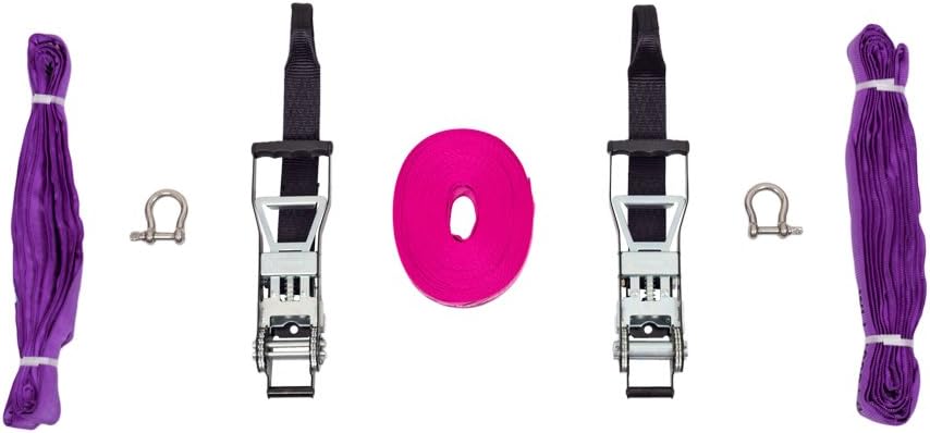 Kit Pro Line 25 für Sprünge, Gehen, Freestyle - Gurt 25 m mit Zwei Ratschen, Zwei Baumgurten, Grillv