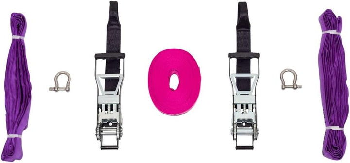 Kit Pro Line 25 für Sprünge, Gehen, Freestyle - Gurt 25 m mit Zwei Ratschen, Zwei Baumgurten, Grillv