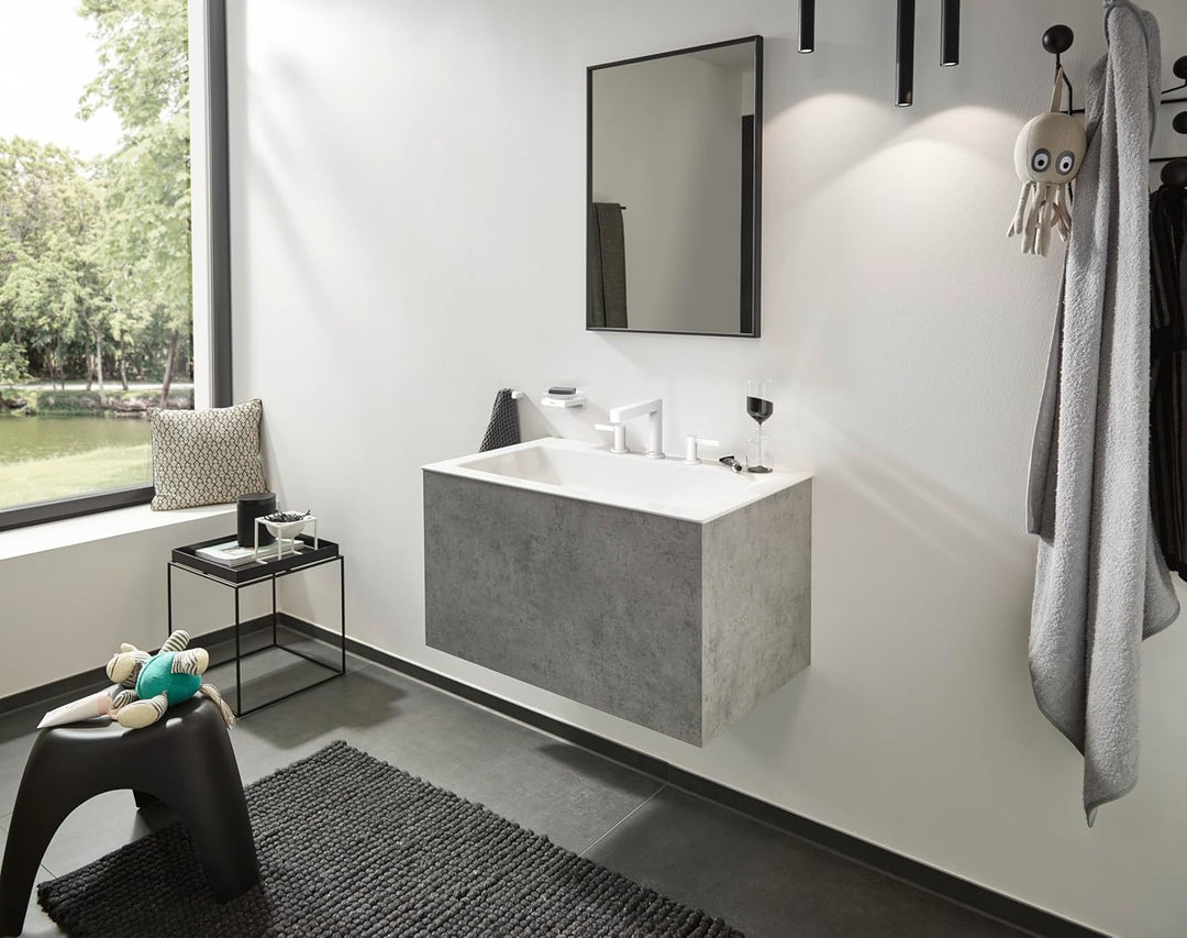 hansgrohe 3-Loch Waschtischarmatur Finoris, Wasserhahn Bad mit Auslauf Höhe 110 mm, mit Push-Open Ab