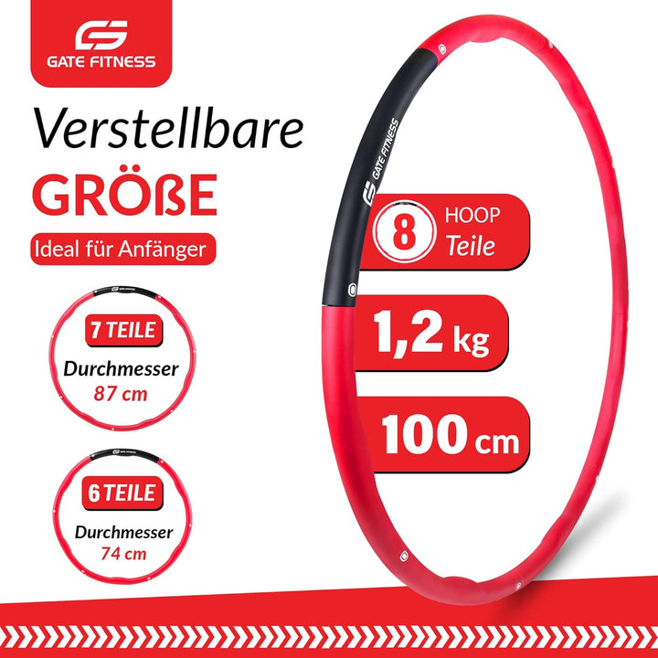GATE FITNESS Hula Hoop Reifen Erwachsene und Kinder zum Abnehmen [1,2kg / 1,5kg / 2kg] | 6 bis 8 Seg