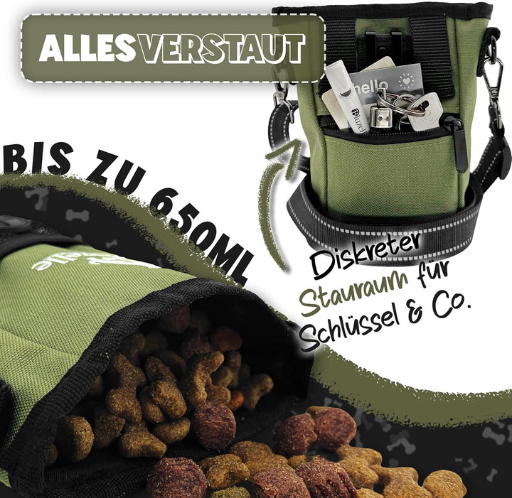 SnackKeeper Multifunktion, Leckerlibeutel Magnetverschluss, Futtertasche 650ml Trockenfutter, Snackb