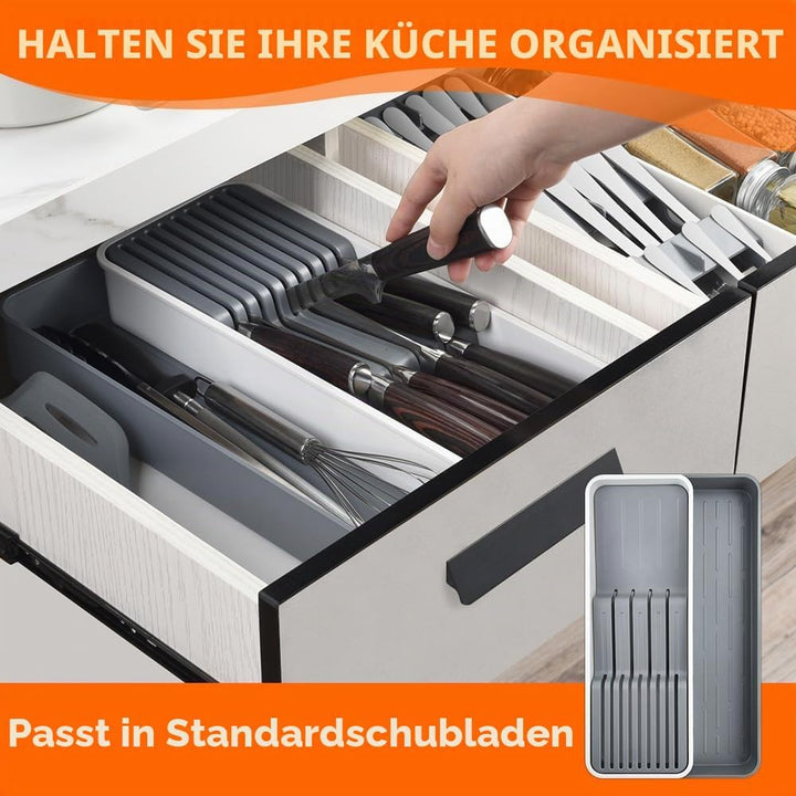 HEKOBAG Schubladen-Messer Organizer, Messerblock Schublade Küchen Messerhalter für 9 Messer, 14–22,5