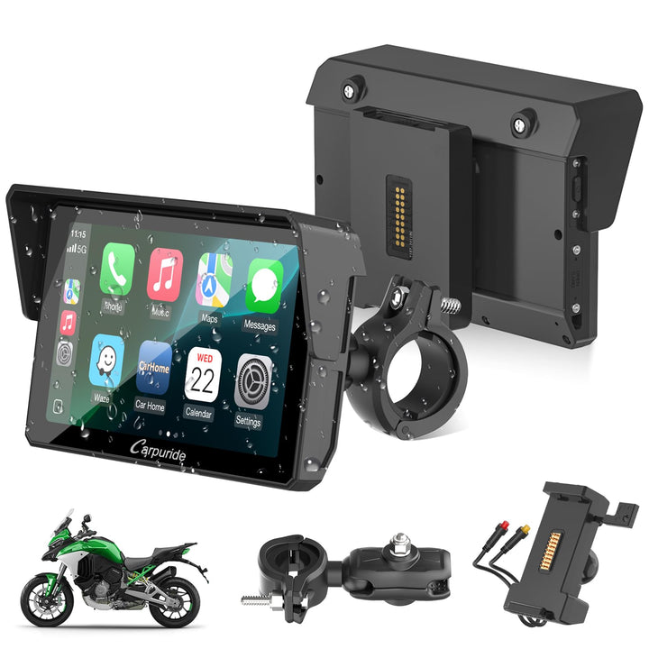 Carpuride W502S PRO Motorrad-GPS, kabelloses Carplay/Android Auto, Wasserdichter 5-Zoll-Motorrad-Tou