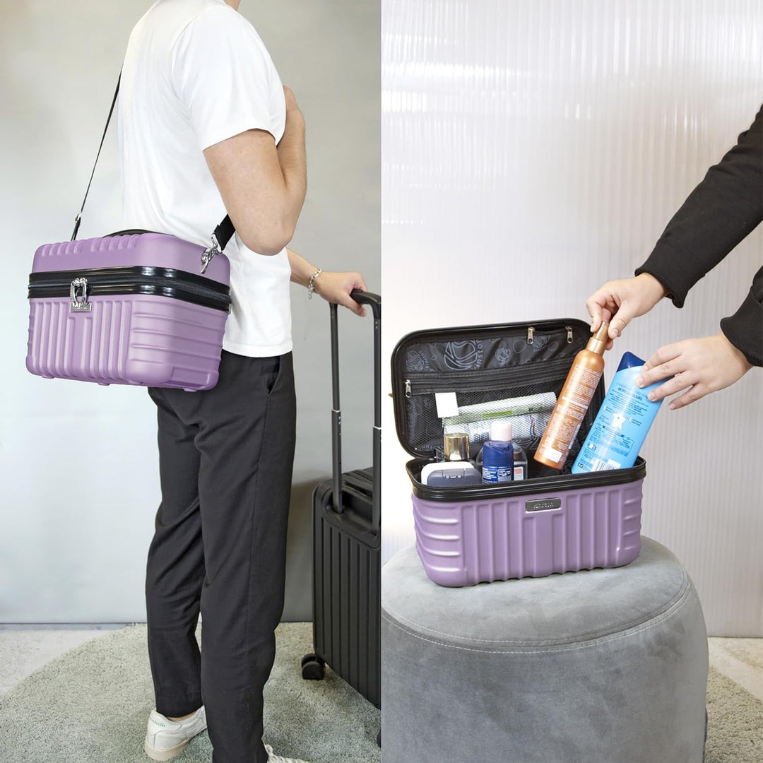 KINSTON Vanity Case Hartschale mit Schulterriemen – Kulturbeutel Reise Kosmetik – Hartschale mit Gri