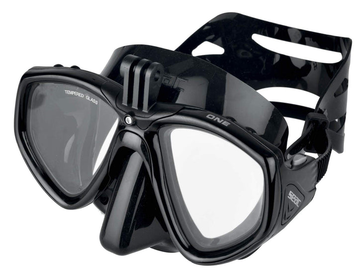 SEAC Unisex-Adult One Pro Maske mit Adapter für GoPro Videokamera zum Tauchen und Schnorcheln, Schwa