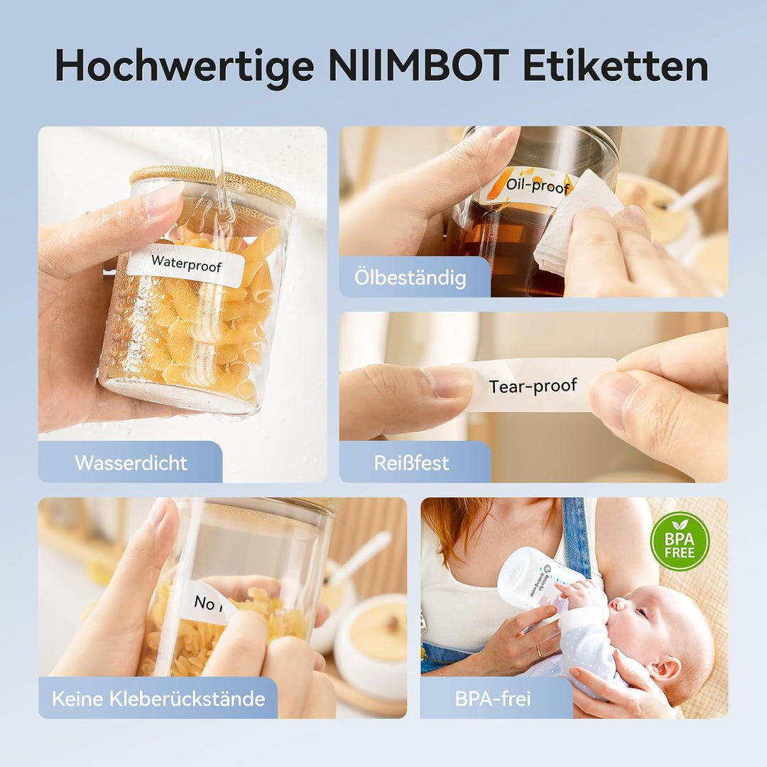 NIIMBOT Etiketten für D110 D11 D101 Etikettendrucker, 12 x 40mm 155 Etiketten/Rolle, 3 Rollen Selbst
