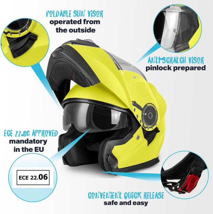 VINZ Santos Klapphelm mit Sonnenblende | ECE 22.06 & PINLOCK vorbereitet | Motorrad Helm Integralhel