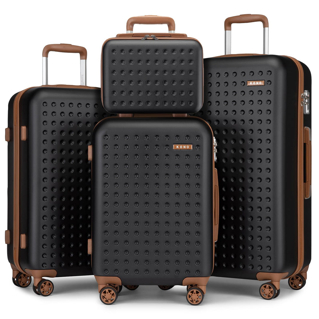KONO Koffer Reisekoffer Trolley Kofferset 4 Teilig von ABS+PC Hartschalenkoffer mit TSA-Schloss, 4 R