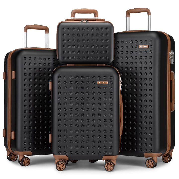 KONO Koffer Reisekoffer Trolley Kofferset 4 Teilig von ABS+PC Hartschalenkoffer mit TSA-Schloss, 4 R