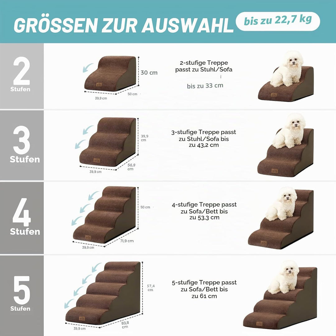 COZY KISS Hundetreppe für Kleine Hunde 50cm, Haustiertreppe für Bett aus Hochdichtem Schwamm, Hunde