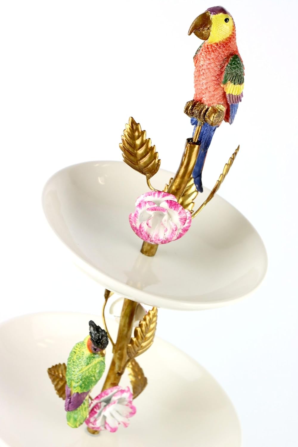 Etagere Paradise Birds - dreistufige Servieretage mit Vogelmotiv, Keramik & Metall, Ø26x62cm