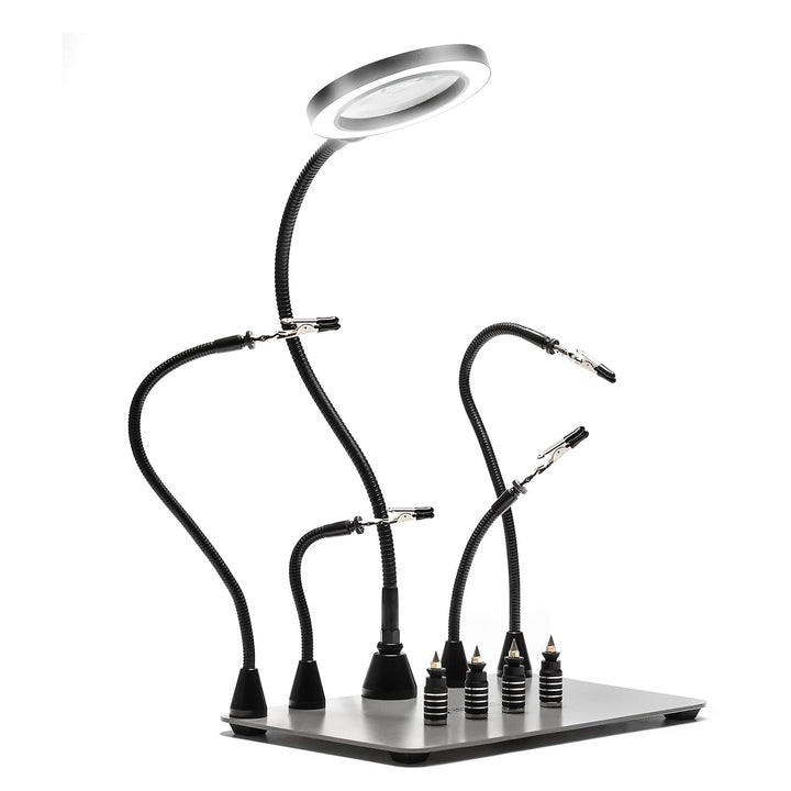 SainSmart Dritte Hand Lötstation Lötwerkzeug mit 4 Magnetische Flexible Helfende Händen, LED-Lupe, 4